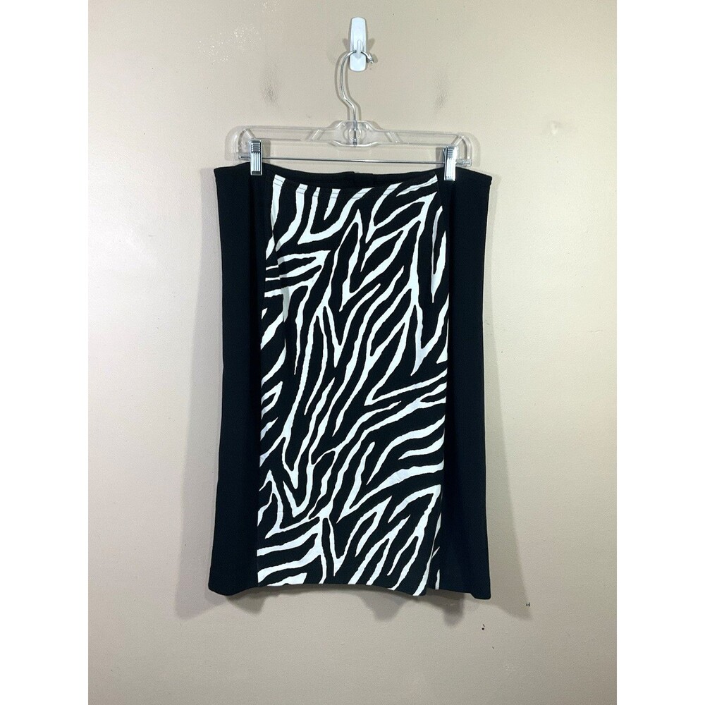 Chicos So Slimming Zebra Print Pencil Skirt Size 1.5 M/10 Black Mob Wife NWT